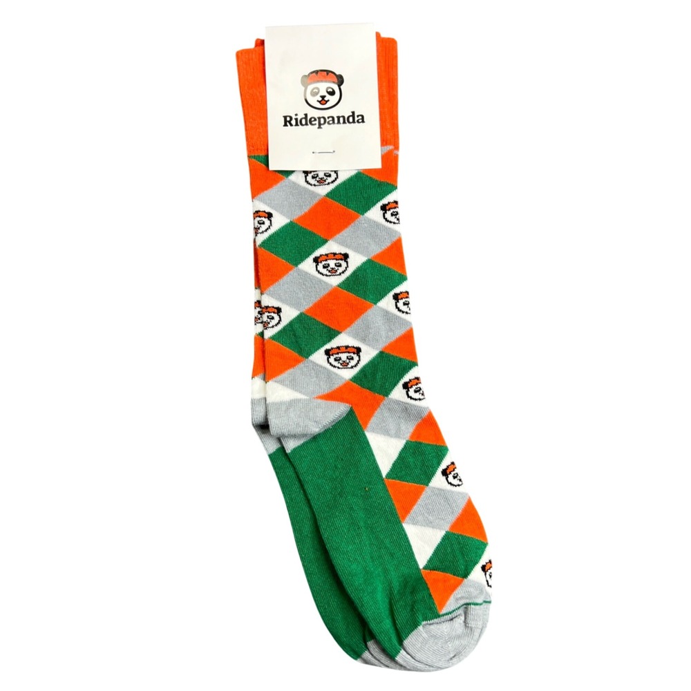 Ridepanda Sock Club Argyle Panda Crew Socks Orange Green Grey Made in USA NEW